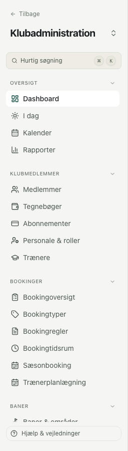 Menuen grupperet efter emne.