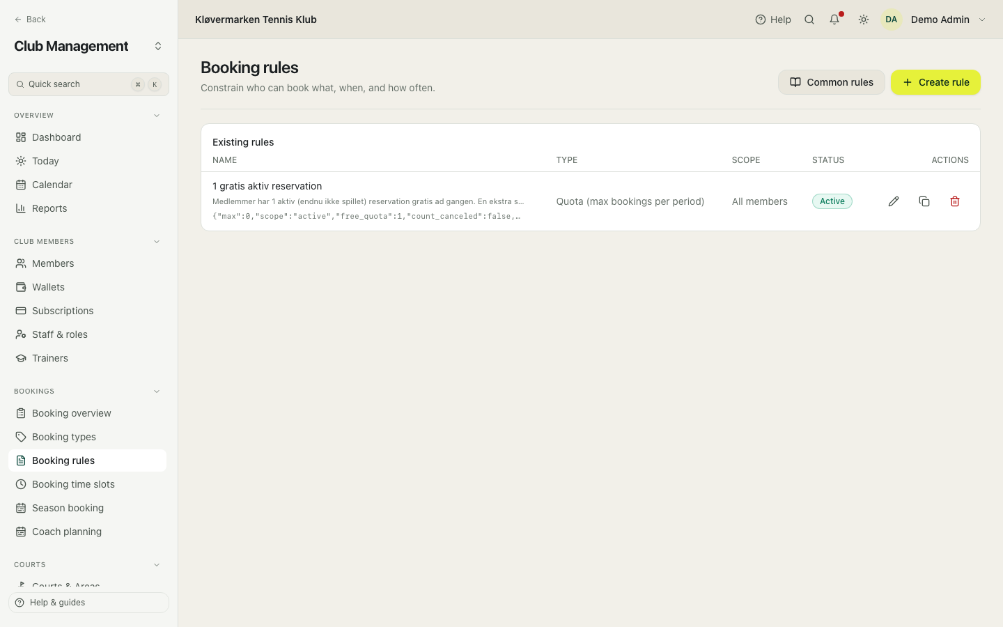 Booking rules with the impact preview.