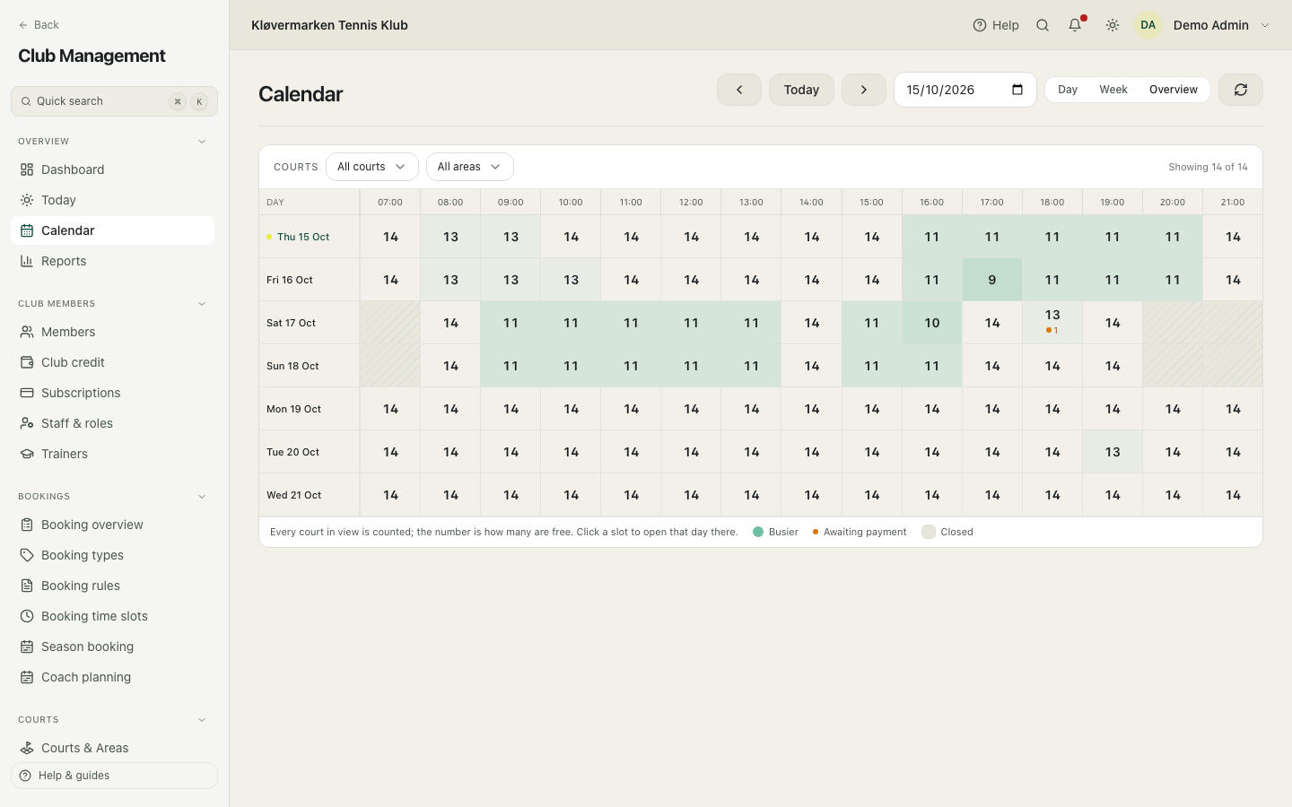 The calendar overview.