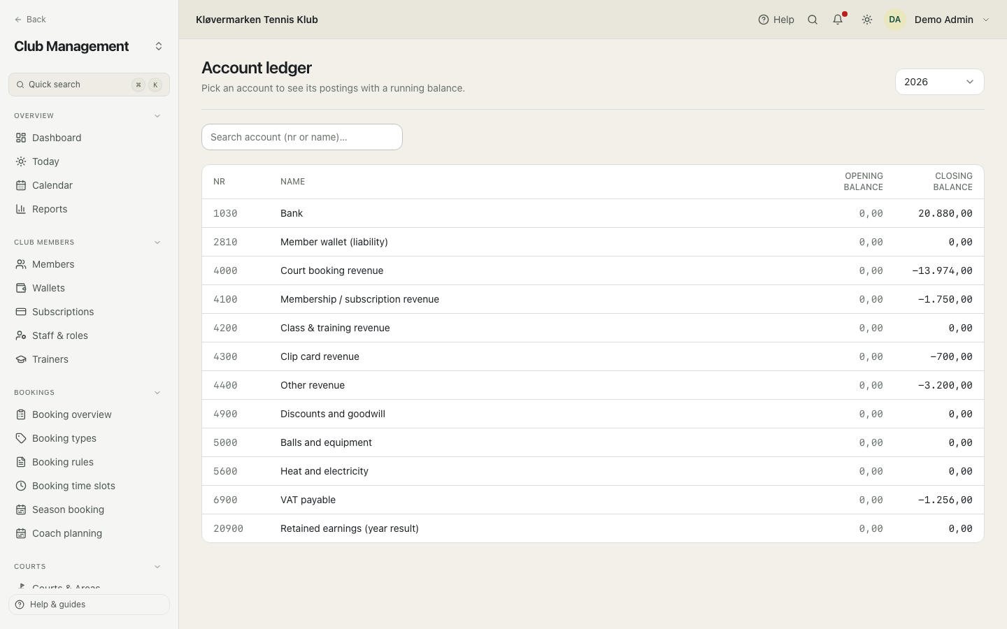 The account ledger with a running balance.