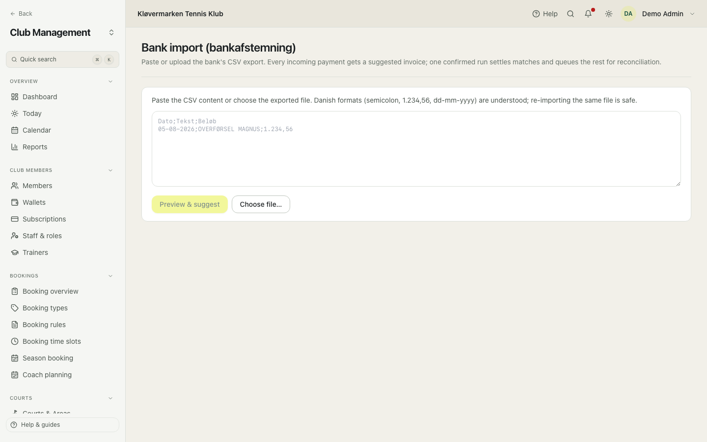 Bank import with suggested matches.