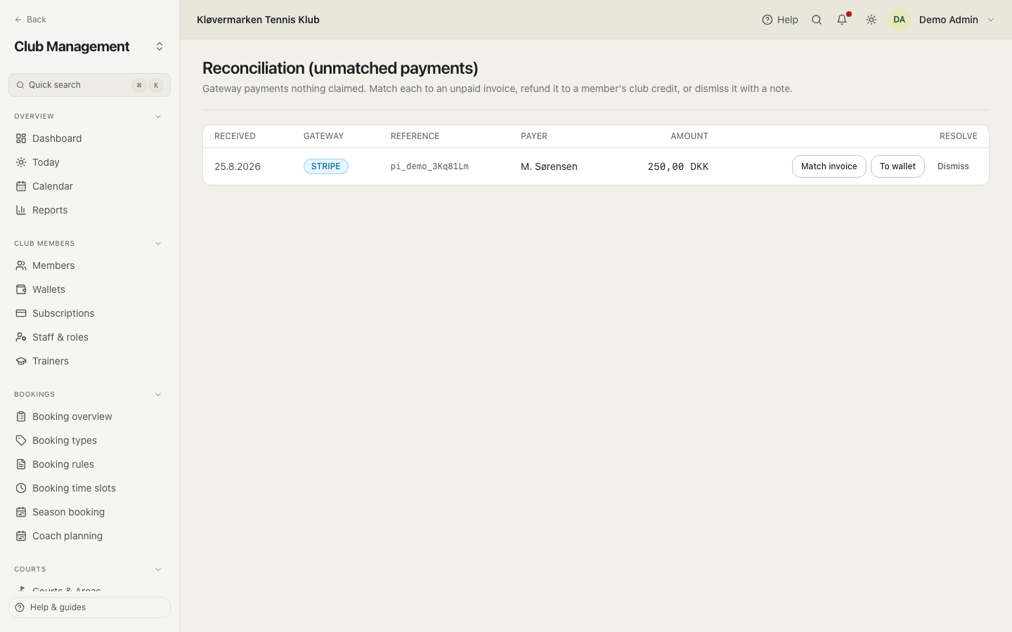Reconciling unmatched payments.