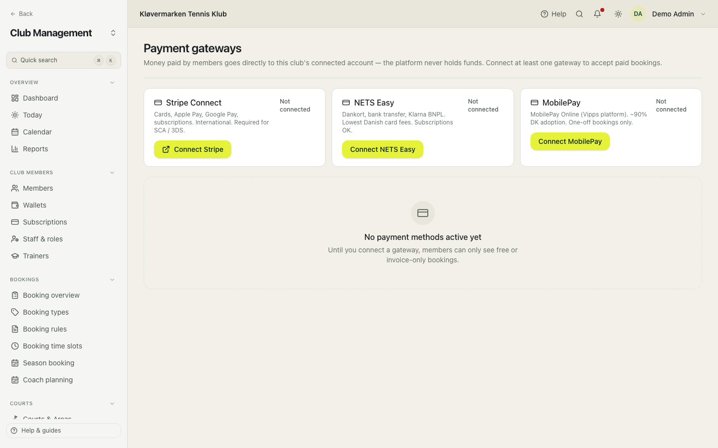 Payment gateway setup.
