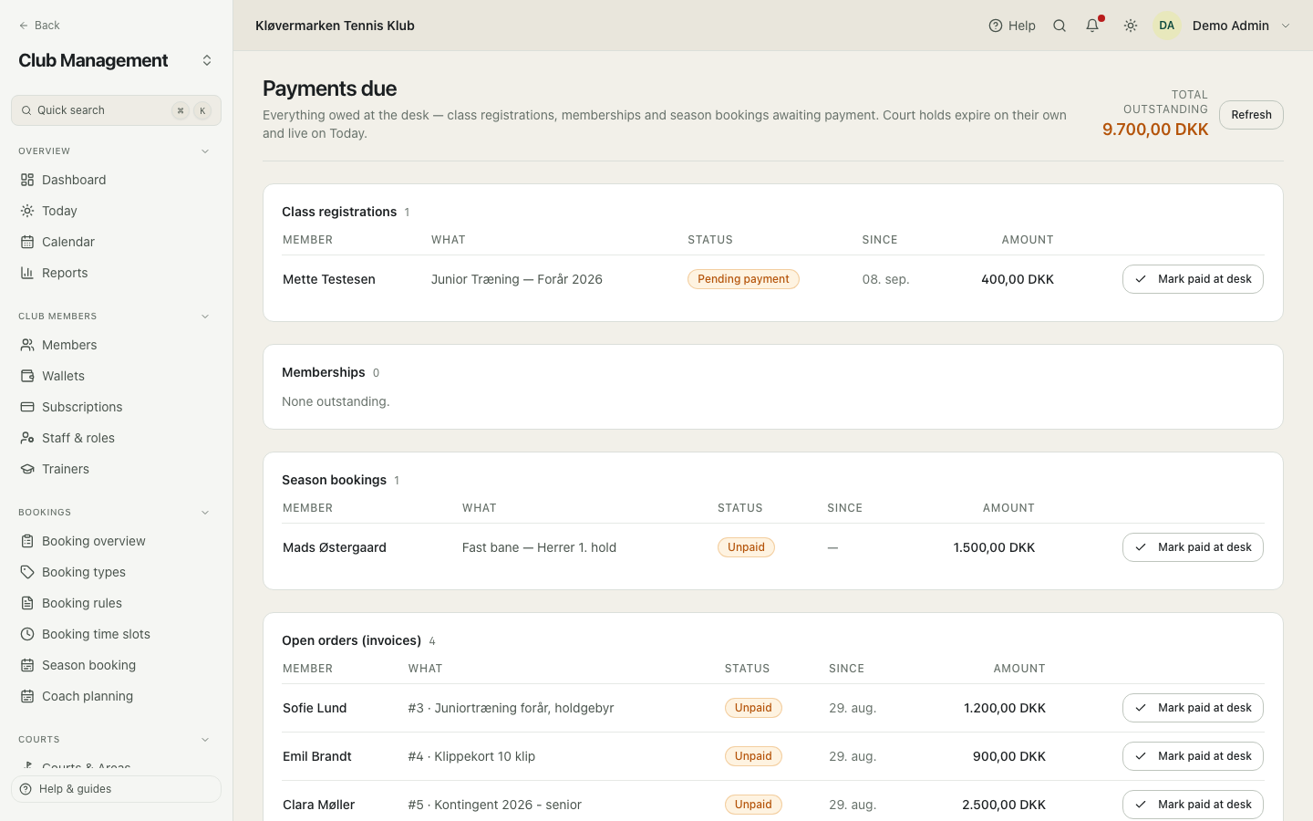 Payments due.