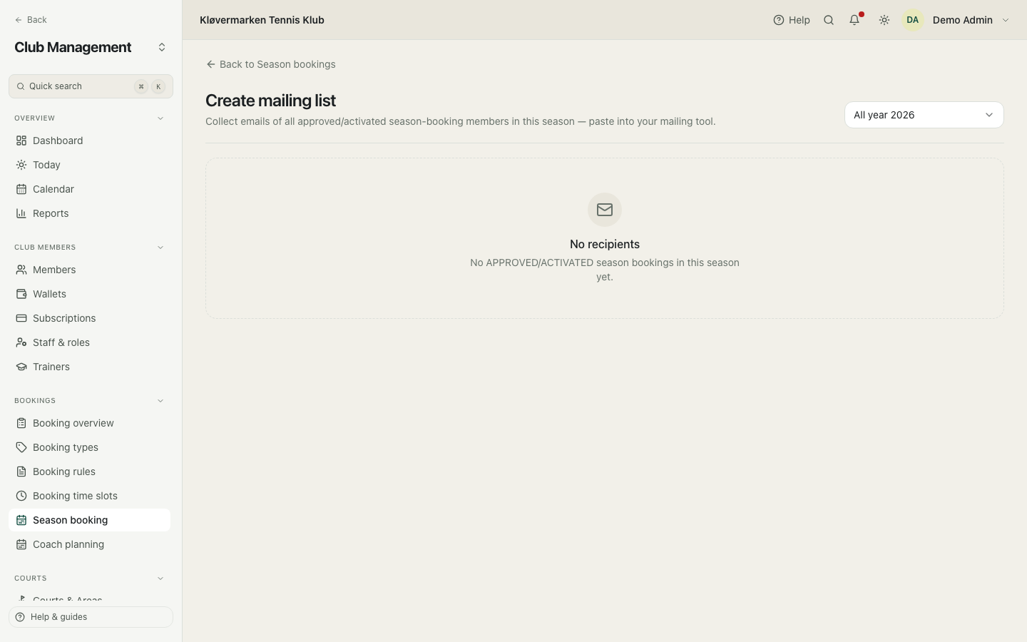The season mailing list.
