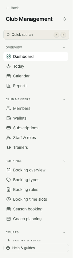 The menu grouped by topic.