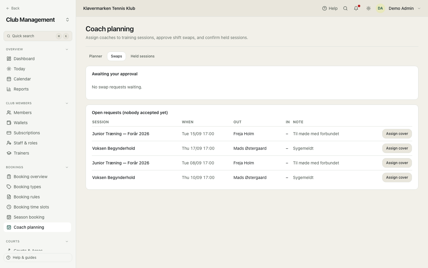 Swap requests awaiting approval.